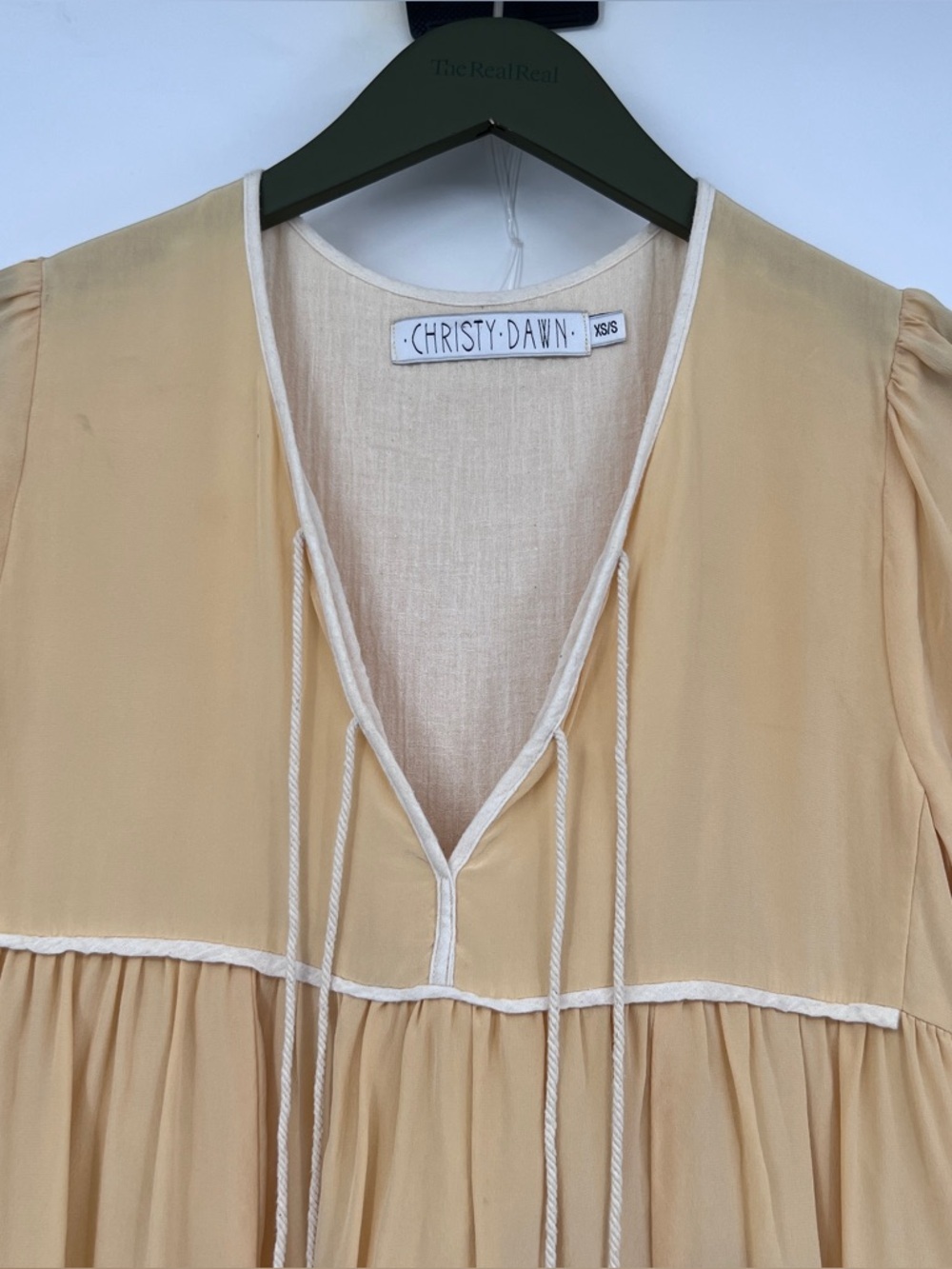 Christy Dawn XS / Small Light Yellow Tiered Long Sleeve Mini Phoenix Dress - Picture 6 of 9